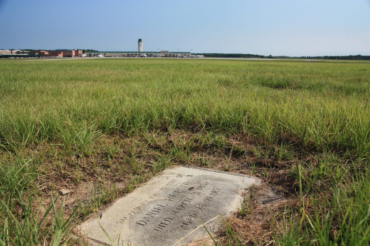 The graves of John Dotson and Daniel Hueston near the runway