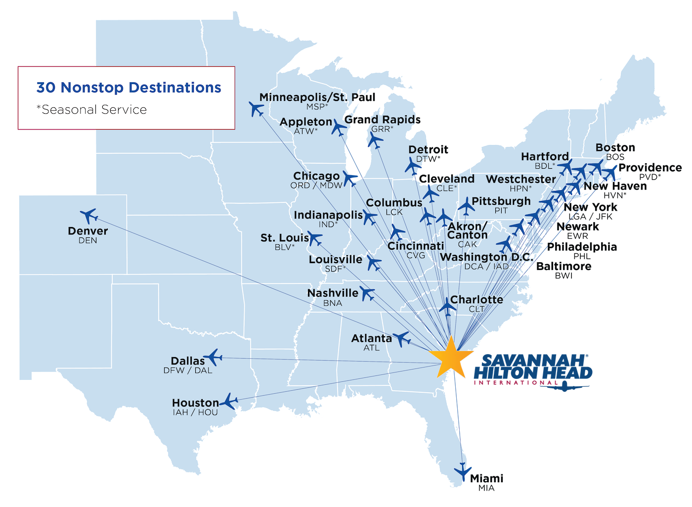 Airlines and Flight Routes Servicing SAV